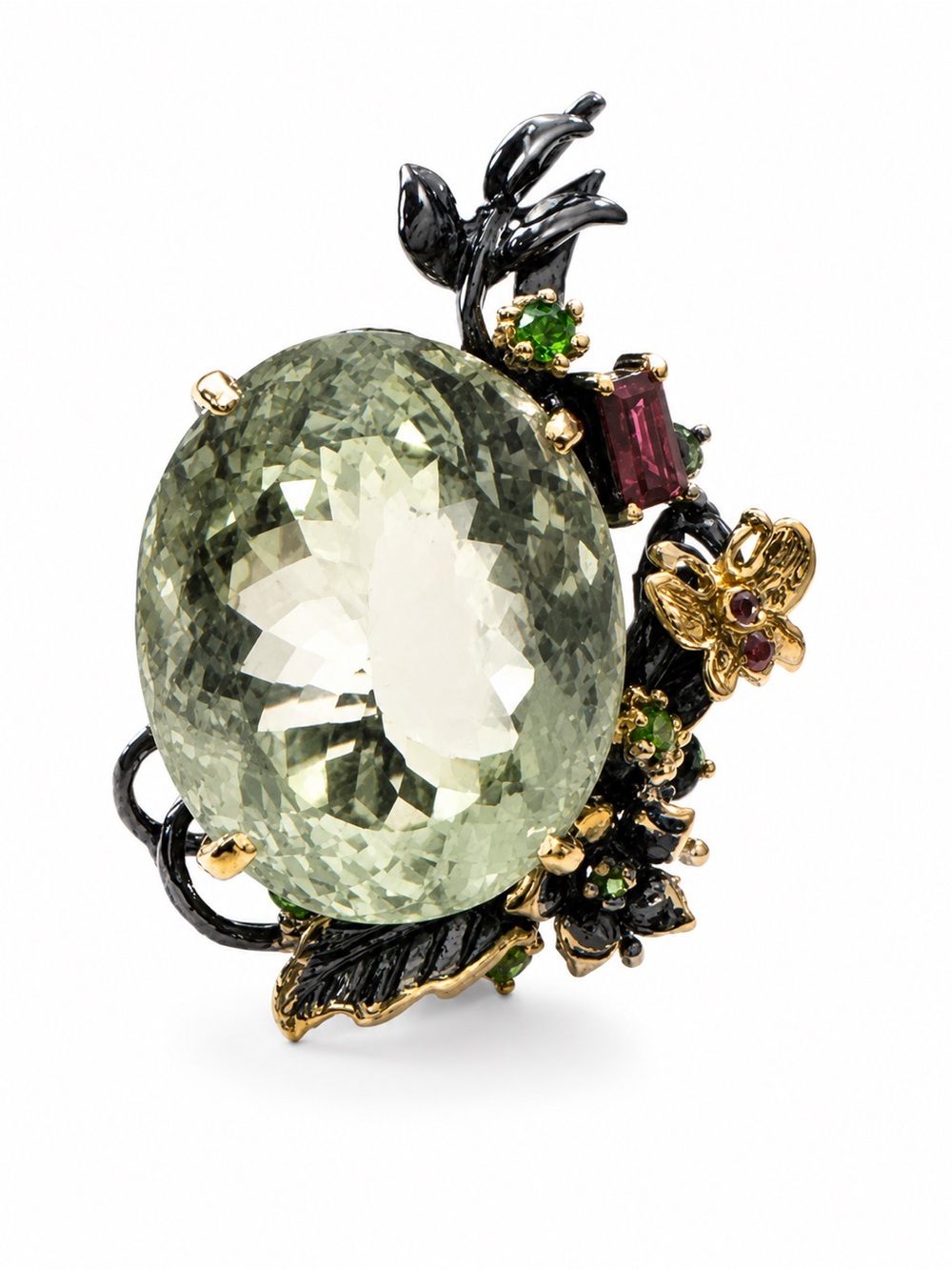 48ct+ Green Amethyst Statement Ring Emerald Garnet 925 Sterling Silver Sz 8
